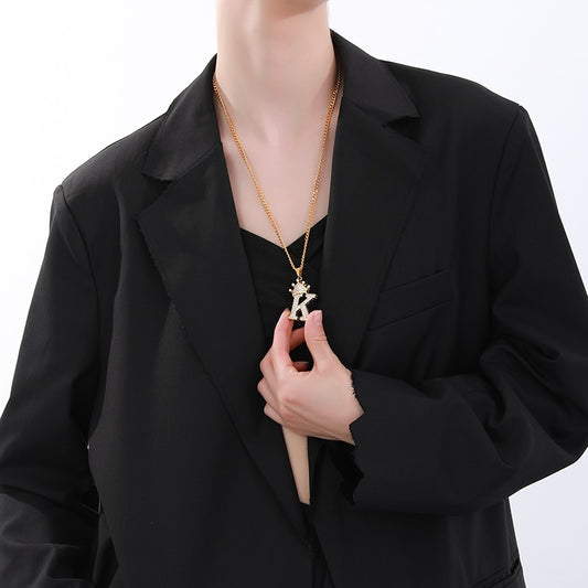 Zircon - Personalized  Alphabet  letter Chain Pendant for Women Men 60CM Gold Chain Jewelry