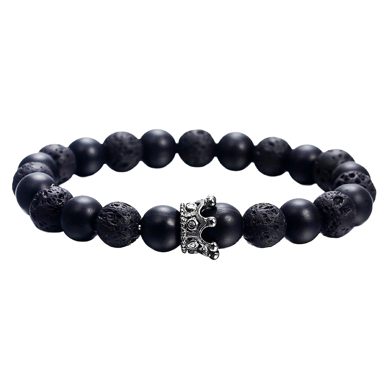 Beaded Charm Bracelet Classic Bangle Women Girls featuring black beads and a silver crown charm.