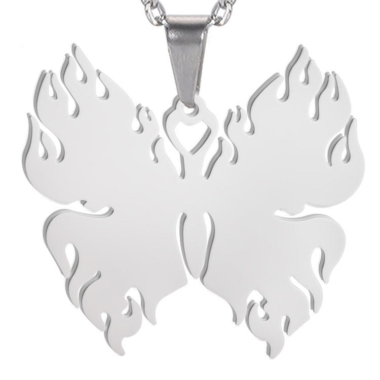 Men And Women Korean Jewelry Necklace Titanium Steel Stainless Steel Pendant Butterfly Belt Flame Pendant Cross Chain