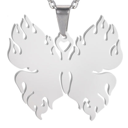 Men And Women Korean Jewelry Necklace Titanium Steel Stainless Steel Pendant Butterfly Belt Flame Pendant Cross Chain