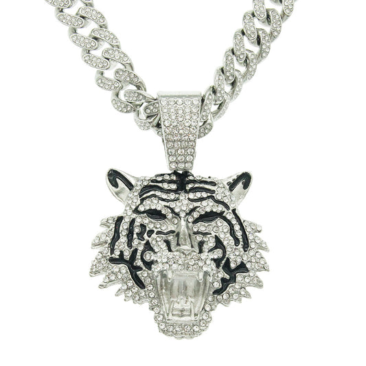 Punk Hip Hop Iced Out Crystal Tiger Pendant Necklace