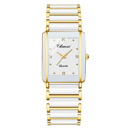 Square Couple Watch for Women and Men Ceramic Quartz Watch