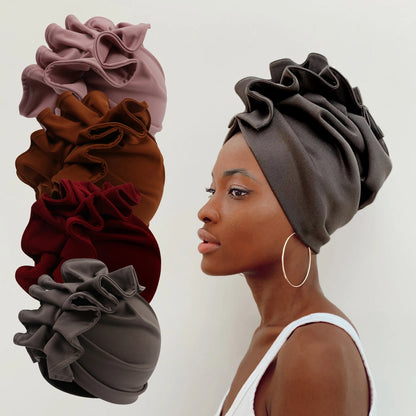 African Lady Head Wraps Soild Color Headscarf Bonnet Cancer Chemo Hat Muslim Turbans  NEW Ruffled Turban Cap for Women