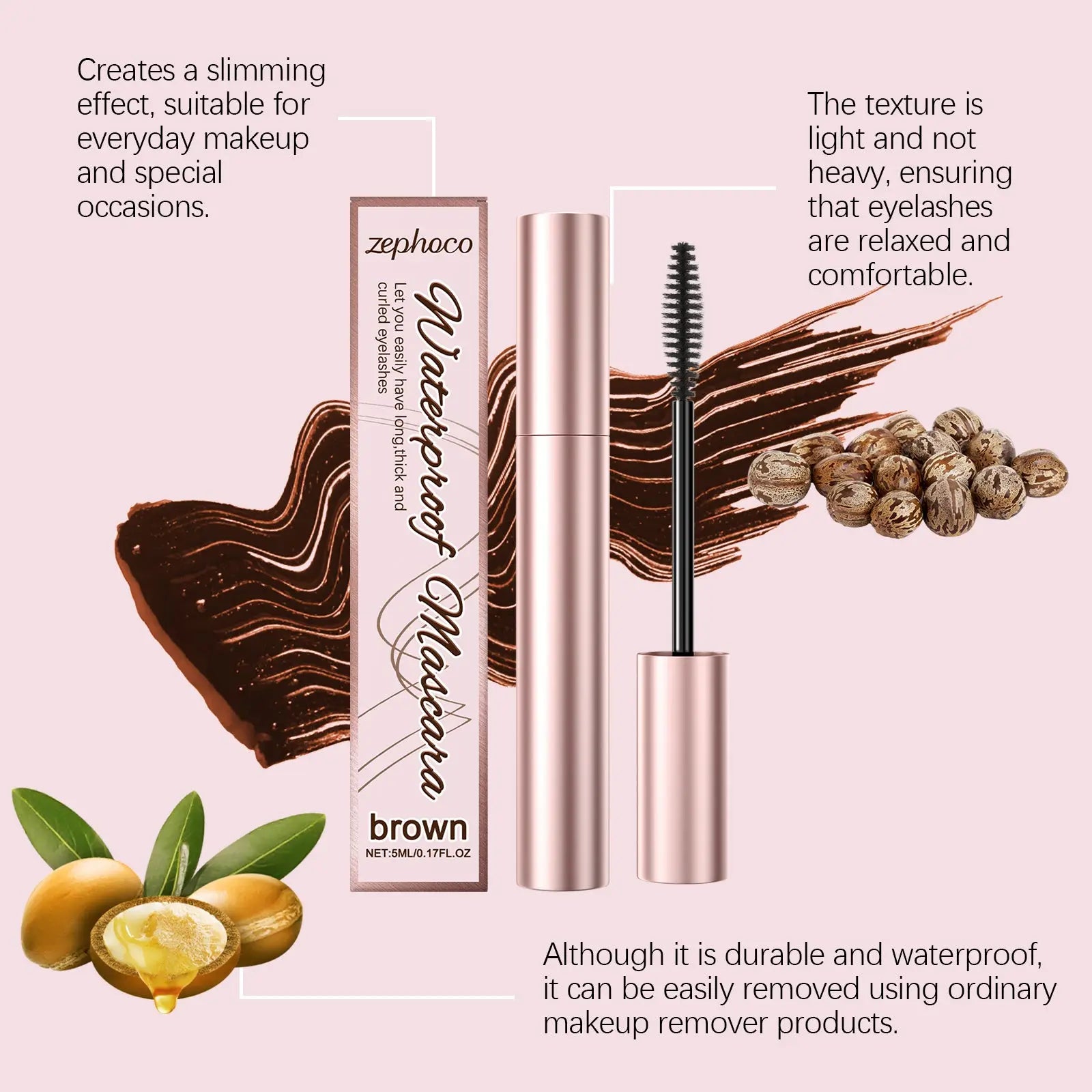 zephoco Brown Curl Mascara, Daily Moisturizes Natural Beauty Holding Eye Mascara eprolo