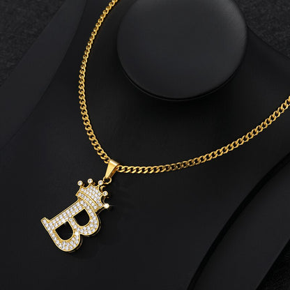 Zircon - Personalized  Alphabet  letter Chain Pendant for Women Men 60CM Gold Chain Jewelry