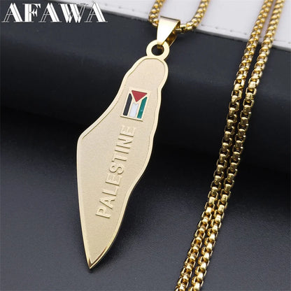Palestine Flag Necklace for Women Men Stainless Steel Gold