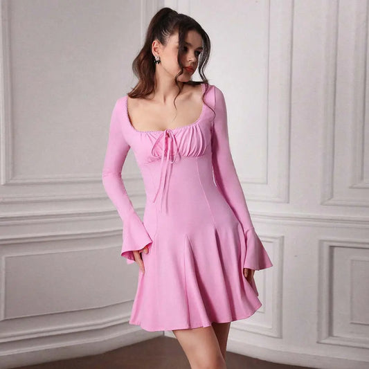 European beauty dress sweet and sexy dress autumn and winter high-waisted square-neck skirt eprolo
