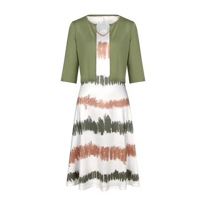 Long Dress A-line Pure Color Cardigan Top Two-piece Set