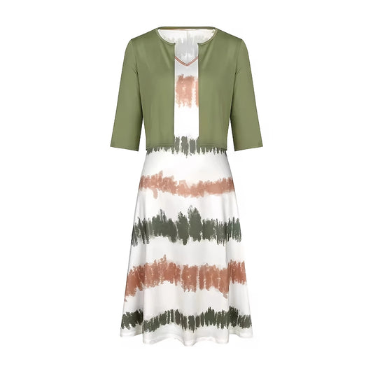 Long Dress A-line Pure Color Cardigan Top Two-piece Set