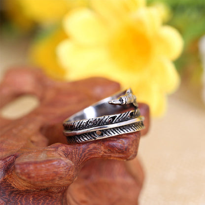 Resizable Men Exquisite Women 1PC New Graceful Couple's Alloy Retro Allergy Free Adjustable Silvery Feathers