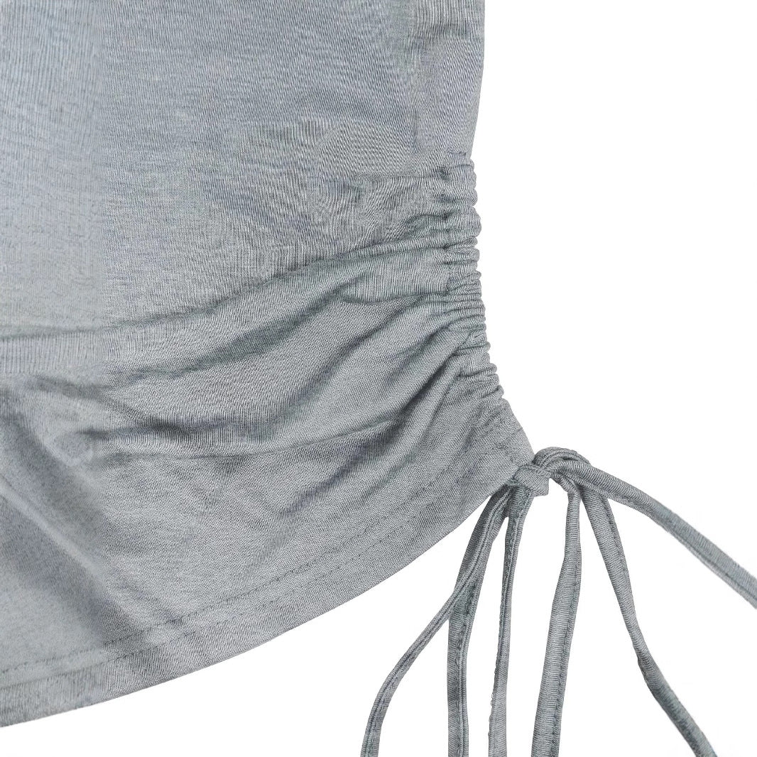 Women's T-Shirt Solid Color Waist Shirring Off-Shoulder Short Sleeve