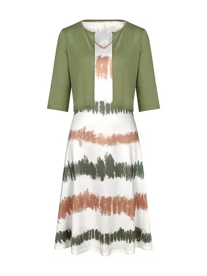 Long Dress A-line Pure Color Cardigan Top Two-piece Set