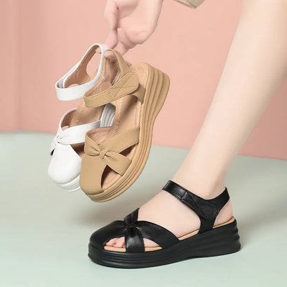 Thick Sole Summer Women's Shoes Soft Leather Comfortable Beach Sandals Outdoor Wear Soft Sole Mother's Sandals Lightweight eprolo