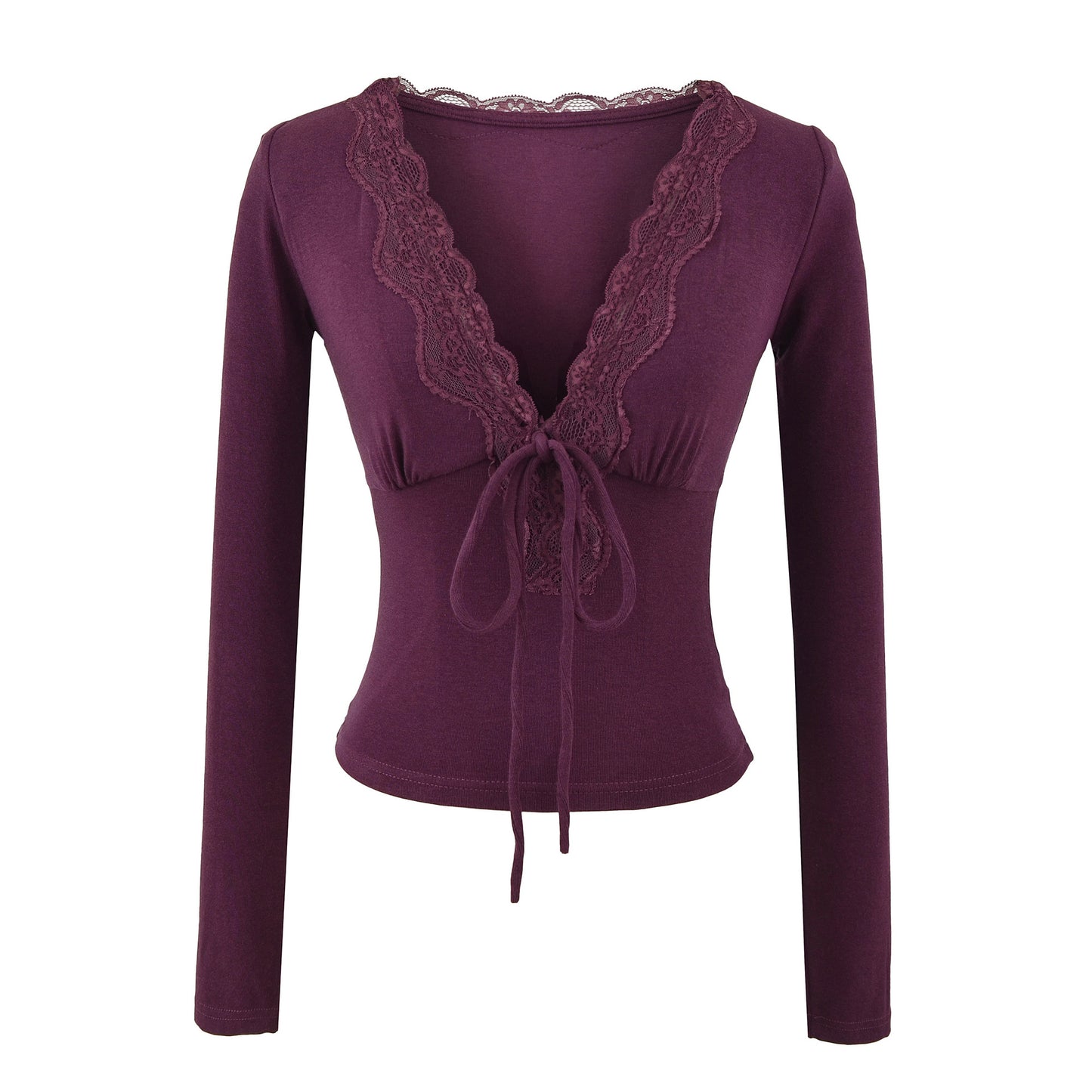 Sexy lace V-neck strap patchwork top T-shirt