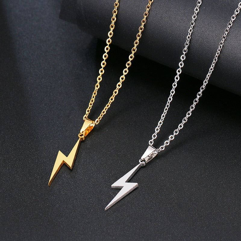 Bolt pendant necklace women fashion jewelry stainless steel chain 45cm