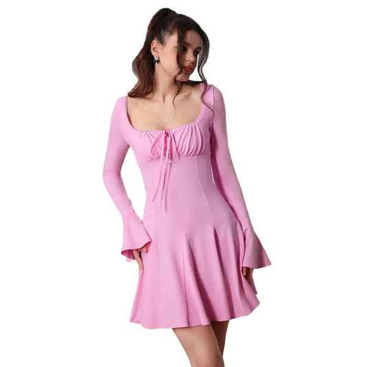 European beauty dress sweet and sexy dress autumn and winter high-waisted square-neck skirt eprolo