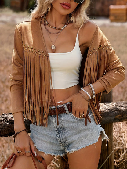 Fringed Jacket Women's Suede Long Sleeve Cardigan