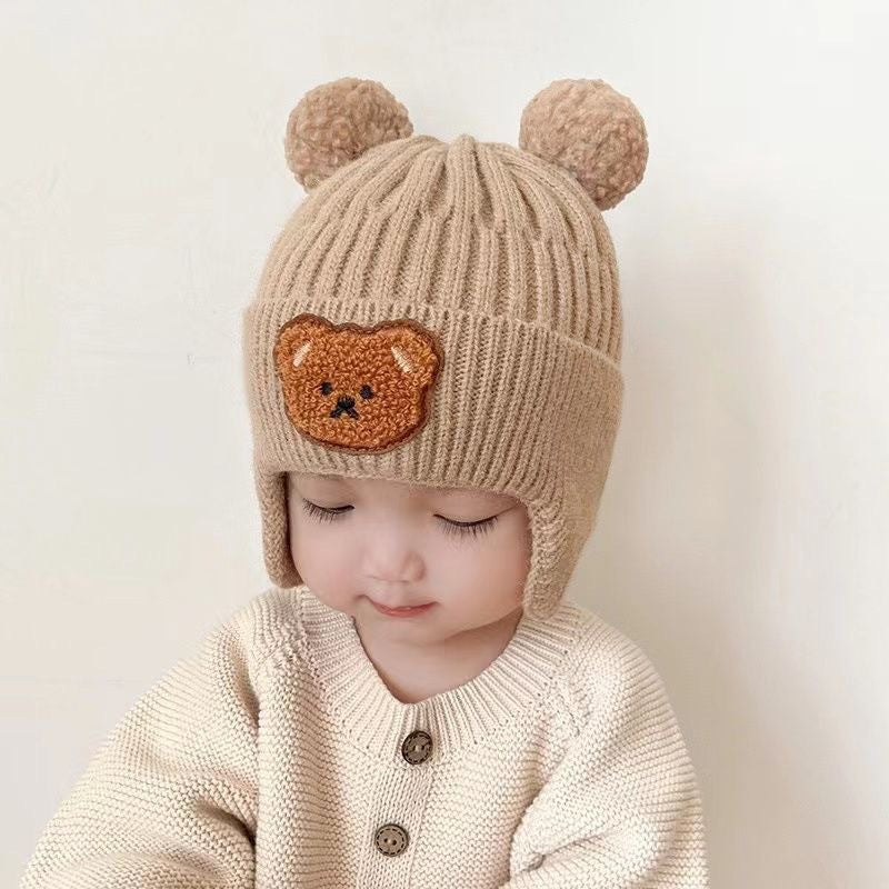 New Cute Bear Children&#039;s Warm Hat Knitted Hat For Men And Women Baby Autumn And Winter Woolen Hat Korean Style Children&#039;s Ear Protection Hat