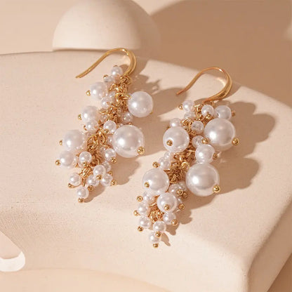 Retro Baroque Size Pearl Tassel Earrings Easy Bazaar