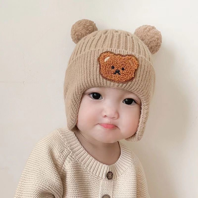 New Cute Bear Children&#039;s Warm Hat Knitted Hat For Men And Women Baby Autumn And Winter Woolen Hat Korean Style Children&#039;s Ear Protection Hat