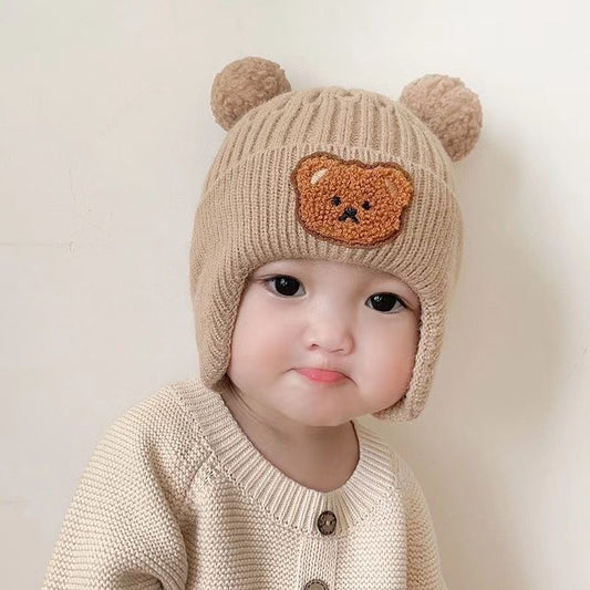 New Cute Bear Children&#039;s Warm Hat Knitted Hat For Men And Women Baby Autumn And Winter Woolen Hat Korean Style Children&#039;s Ear Protection Hat