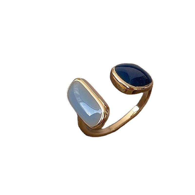 Elegant Blue Dripping Oil Open Ring For Men And Women Cold Wind Jewelry