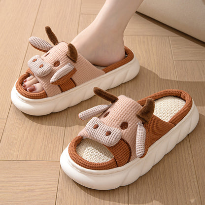 Summer Cartoon Linen Thick Men And Women Couple Four Seasons Open Toe Slippers