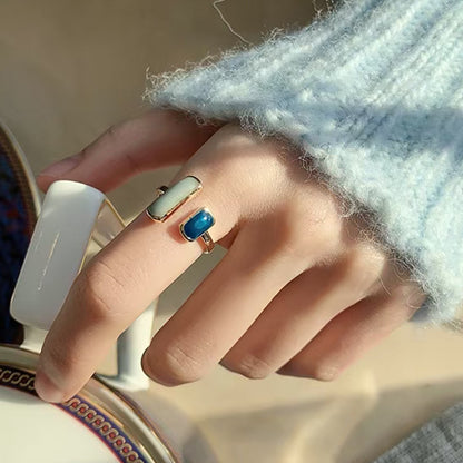 Elegant Blue Dripping Oil Open Ring For Men And Women Cold Wind Jewelry