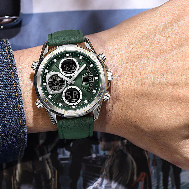 Waterproof men's sports watch with luminous display and chronograph on wrist