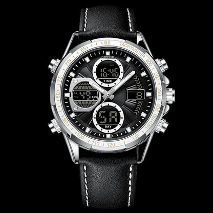 Men's luminous waterproof sports watch with chronograph and digital display