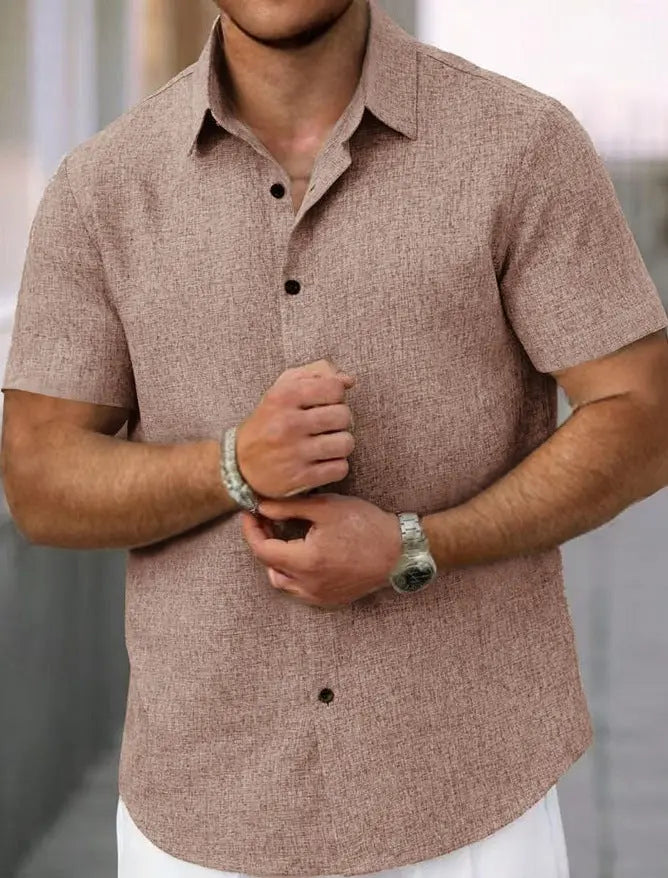Men's Lapel Cotton And Linen Stripes Jacquard Loose Casual Shirt Easy Bazaar