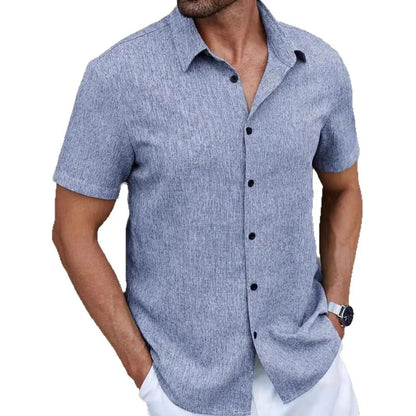 Men's Lapel Cotton And Linen Stripes Jacquard Loose Casual Shirt Easy Bazaar