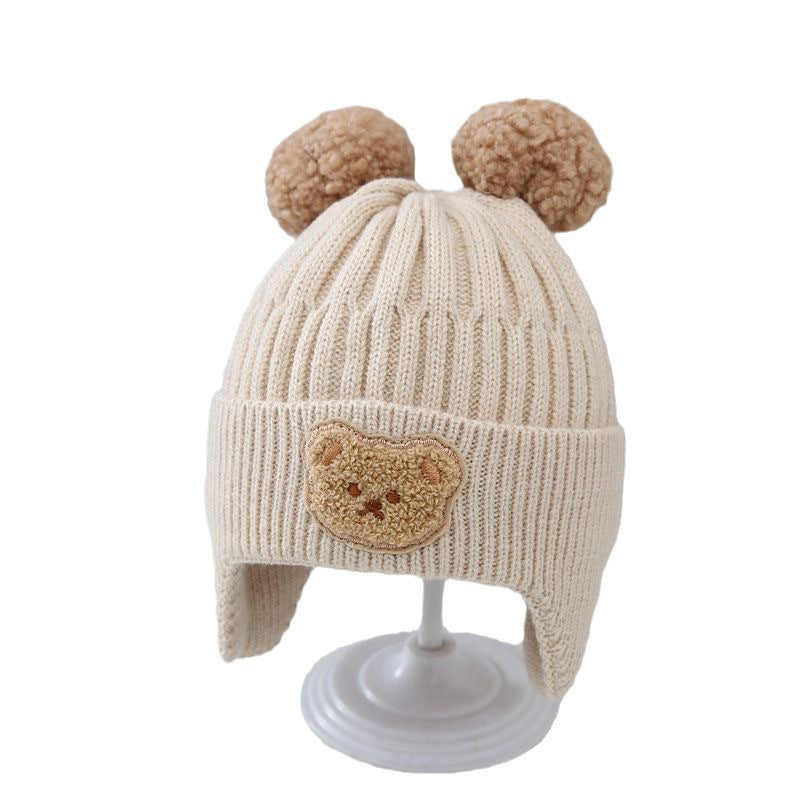 New Cute Bear Children&#039;s Warm Hat Knitted Hat For Men And Women Baby Autumn And Winter Woolen Hat Korean Style Children&#039;s Ear Protection Hat