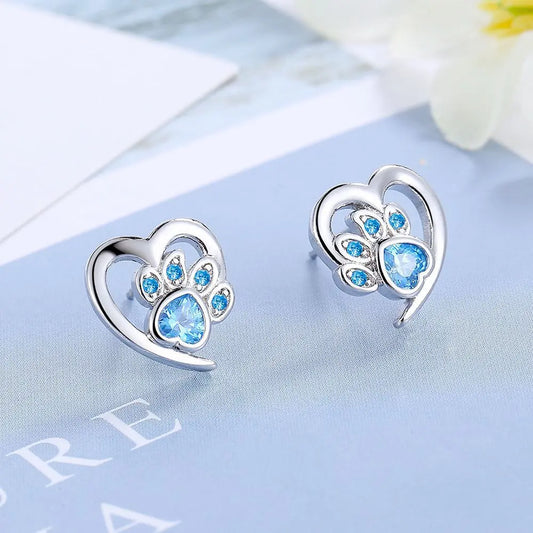Heart-shaped Blue Heart-shaped Zircon Stud Earrings Small Easy Bazaar
