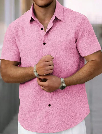 Men's Lapel Cotton And Linen Stripes Jacquard Loose Casual Shirt Easy Bazaar