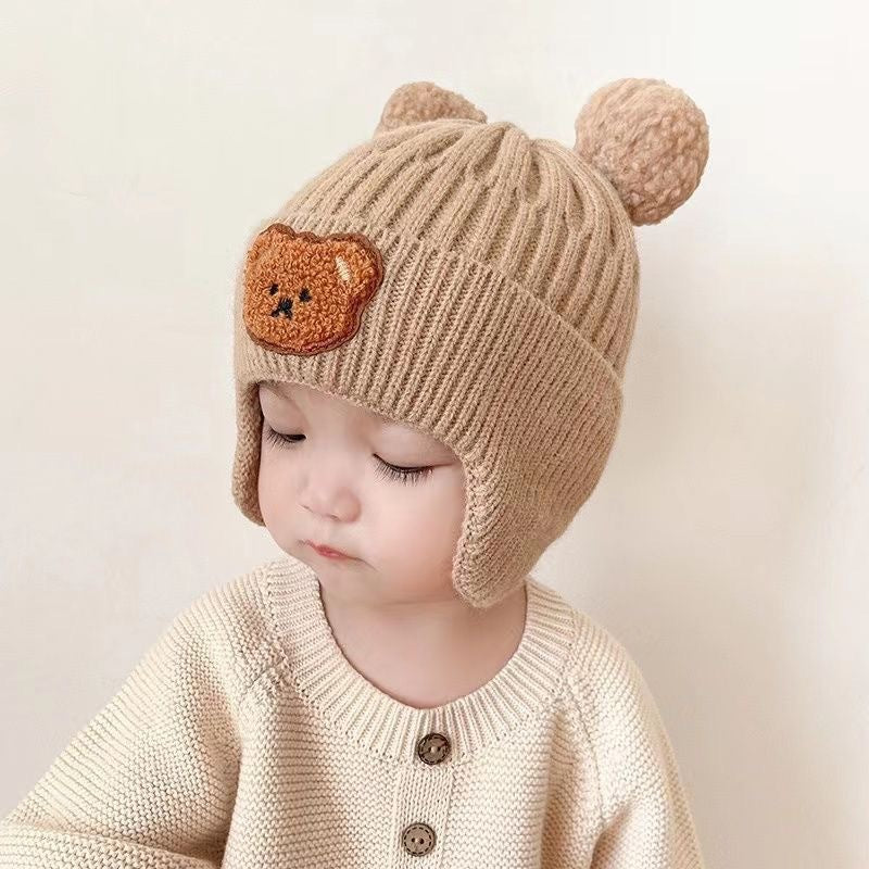 New Cute Bear Children&#039;s Warm Hat Knitted Hat For Men And Women Baby Autumn And Winter Woolen Hat Korean Style Children&#039;s Ear Protection Hat