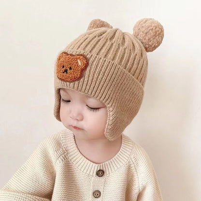 New Cute Bear Children&#039;s Warm Hat Knitted Hat For Men And Women Baby Autumn And Winter Woolen Hat Korean Style Children&#039;s Ear Protection Hat