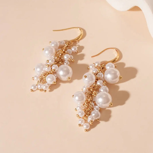 Retro Baroque Size Pearl Tassel Earrings Easy Bazaar