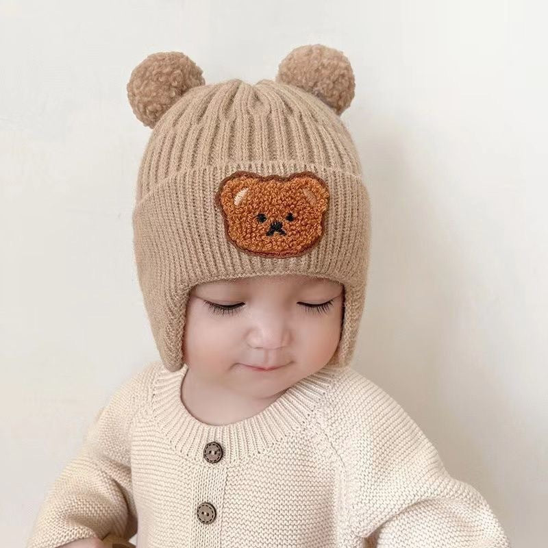 New Cute Bear Children&#039;s Warm Hat Knitted Hat For Men And Women Baby Autumn And Winter Woolen Hat Korean Style Children&#039;s Ear Protection Hat