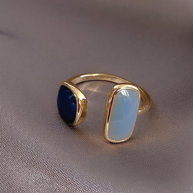 Elegant Blue Dripping Oil Open Ring For Men And Women Cold Wind Jewelry