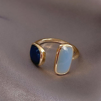 Elegant Blue Dripping Oil Open Ring For Men And Women Cold Wind Jewelry