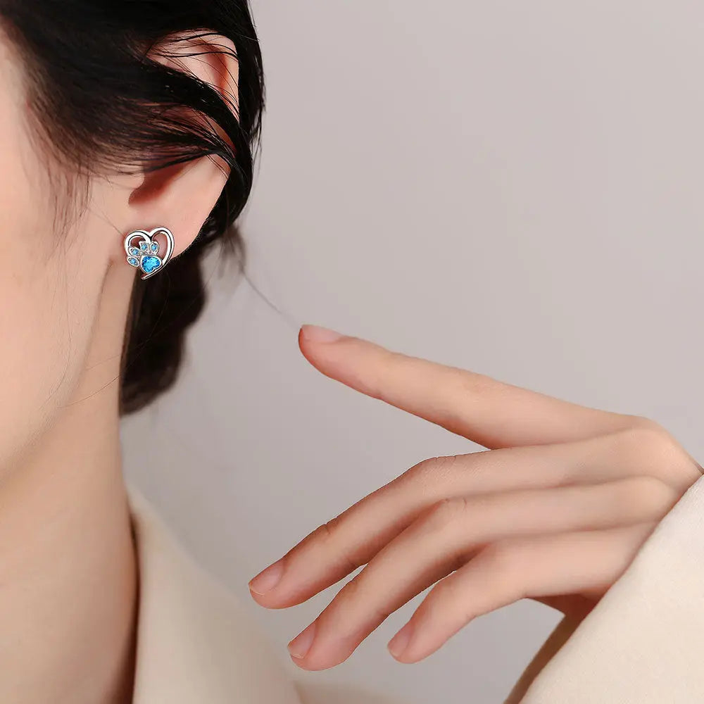Heart-shaped Blue Heart-shaped Zircon Stud Earrings Small Easy Bazaar