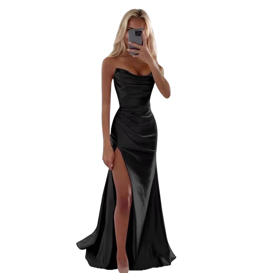 Black cowl neck satin dress women elegant evening wear