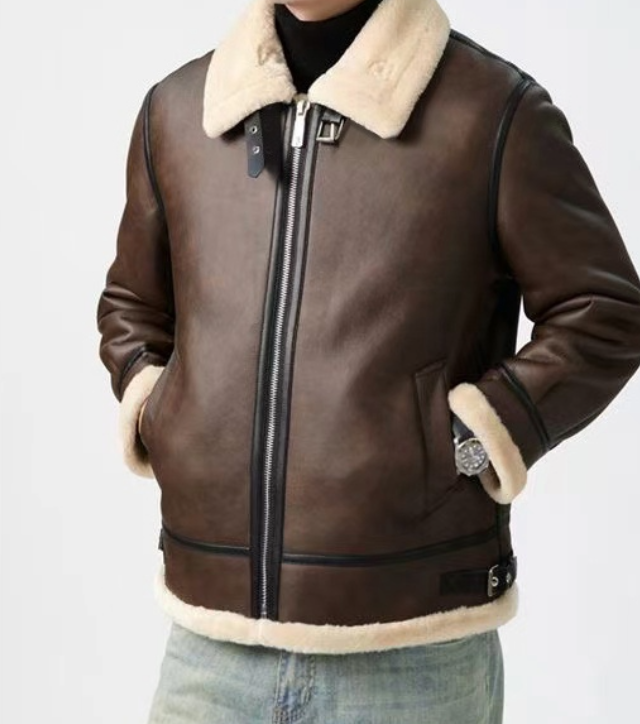 Faux leather jacket with fleece lining for men front view