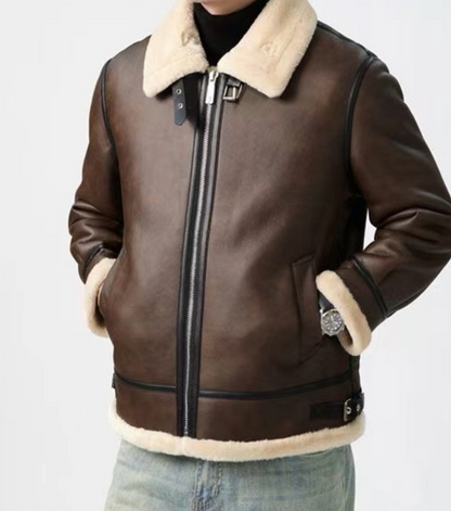 Faux leather jacket with fleece lining for men front view