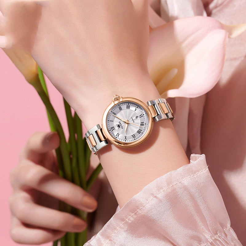 Waterproof quartz watch with calendar for women