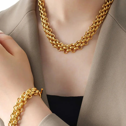 Gold Chain Link Jewelry Set with Necklace and Bracelet Trendsi