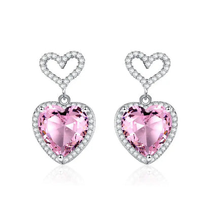 2023 New Light Luxury Premium Feeling Pink Crystal Heart Earrings For Women Girls Niche Design Earrings Birthday Jewellery Gift Easy Bazaar