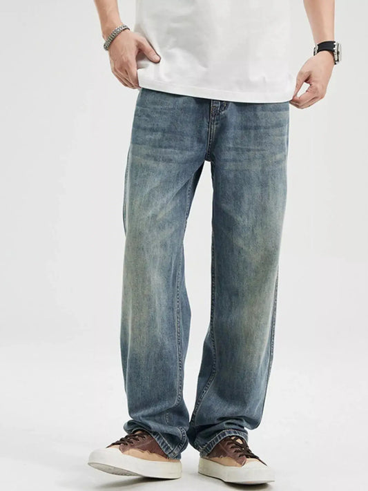 Men's Washed Relaxed Fit Jeans Trendsi