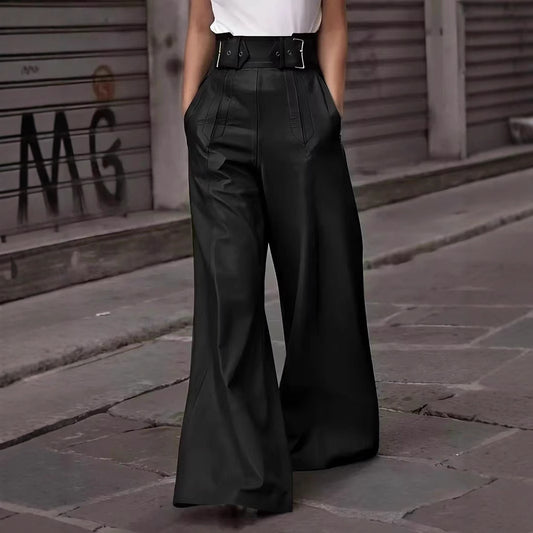 Flared High Waist PU Leather Pants for Girls